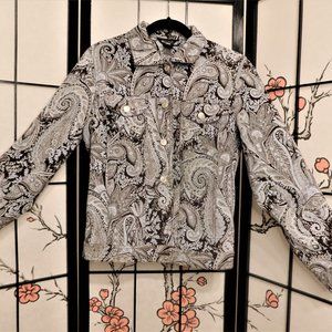 Multiples Light Blue Paisley Denim Button Up Jacket Size Small